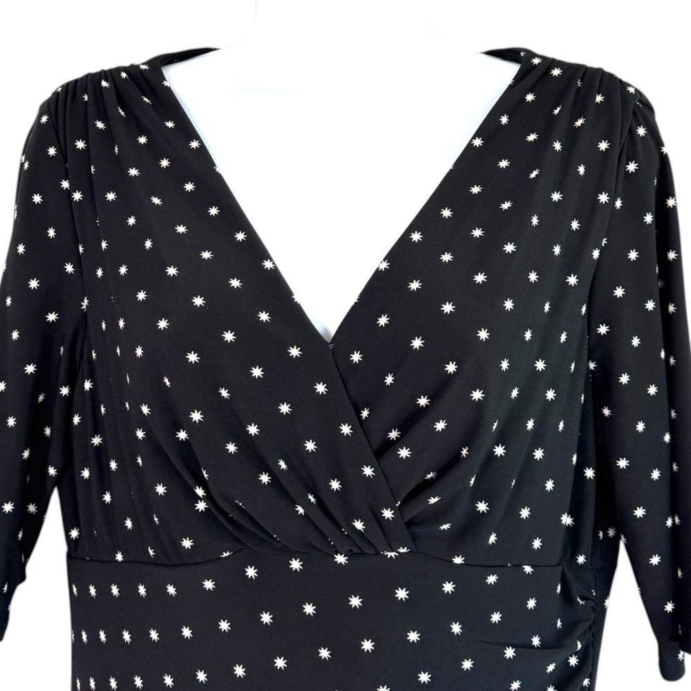 Lauren Ralph Lauren Star Print Faux Wrap Ruched Dress Sz 10 Office Cocktails - Picture 3 of 7